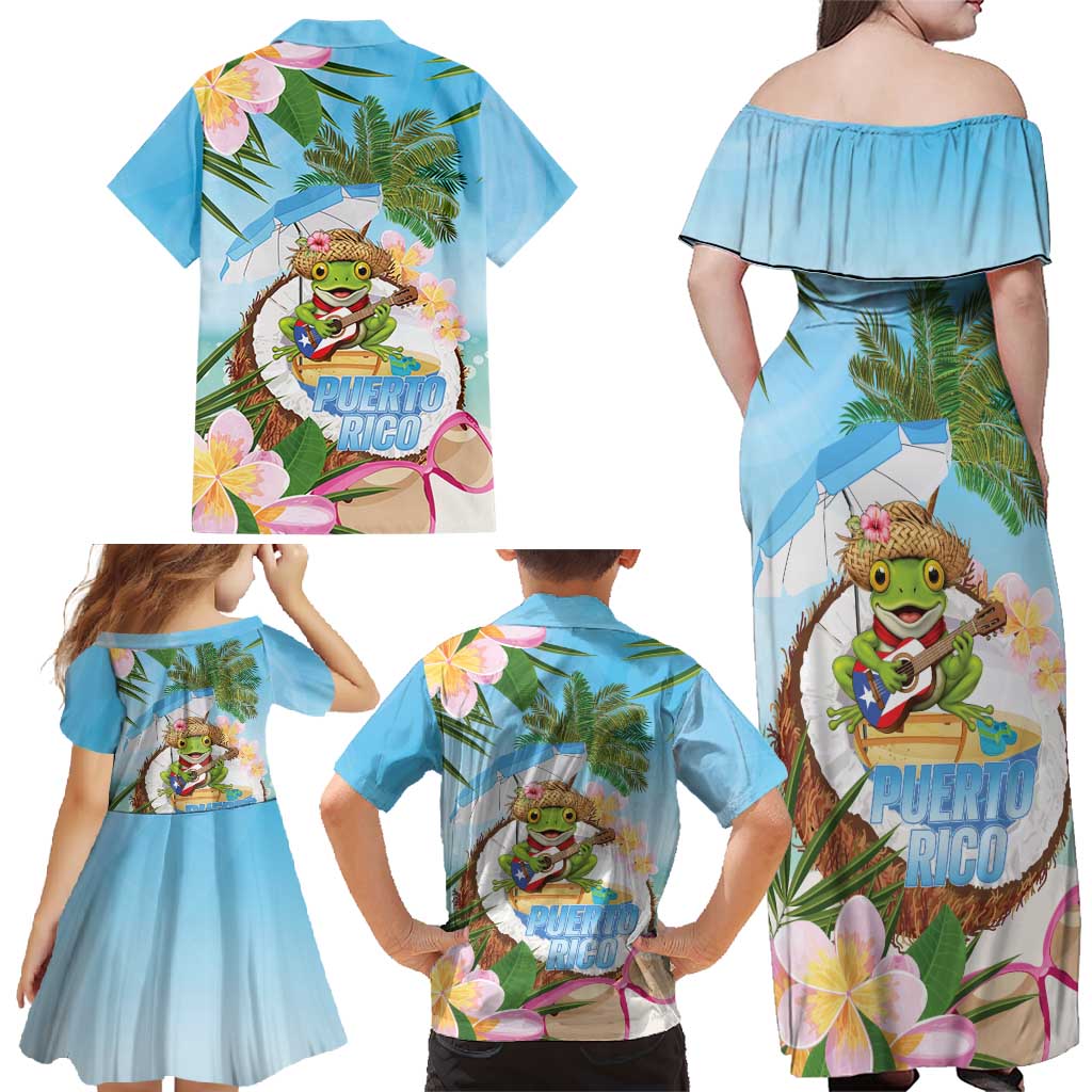 Puerto Rico Pava Coqui Family Matching Off Shoulder Maxi Dress and Hawaiian Shirt Spirit Frog Tropical Beach Vibes - Wonder Print Shop