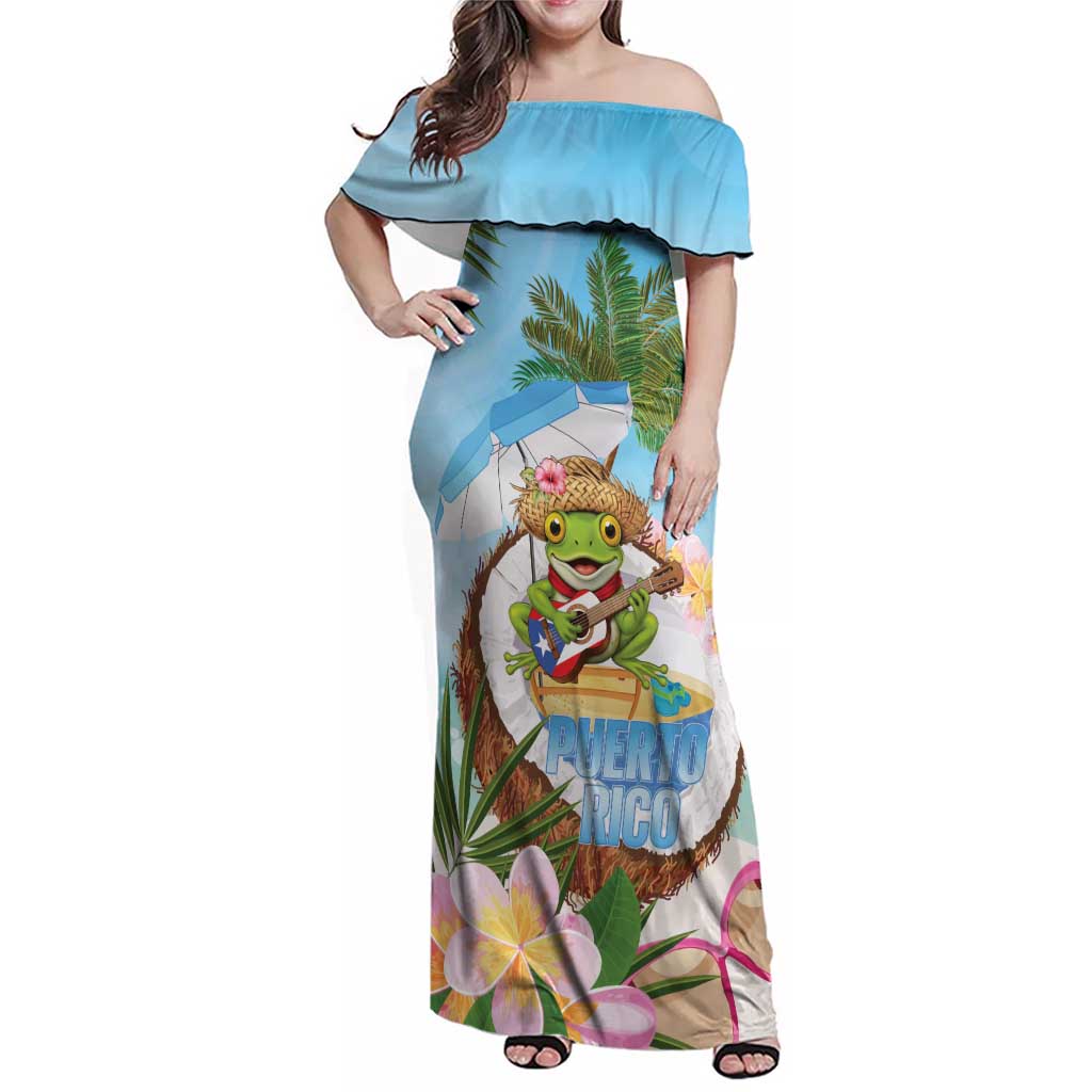Puerto Rico Pava Coqui Family Matching Off Shoulder Maxi Dress and Hawaiian Shirt Spirit Frog Tropical Beach Vibes - Wonder Print Shop