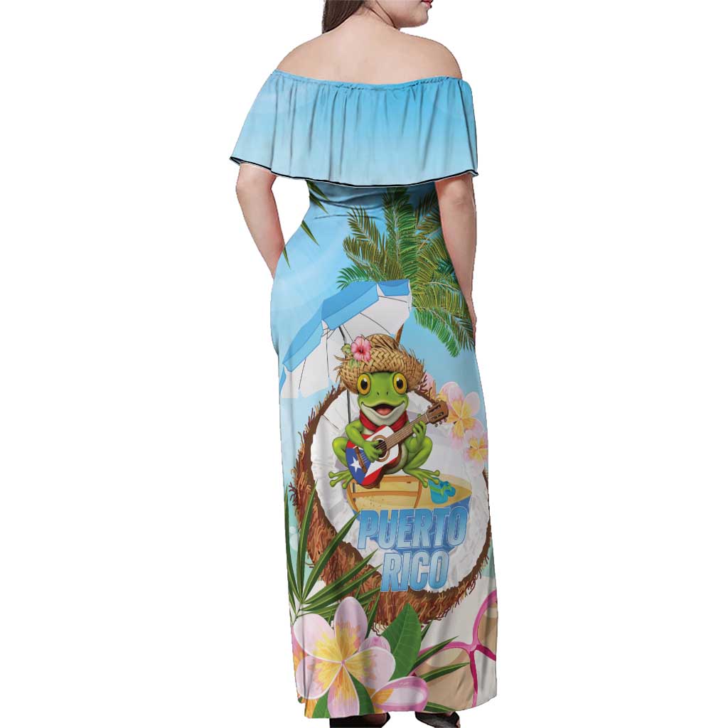 Puerto Rico Pava Coqui Family Matching Off Shoulder Maxi Dress and Hawaiian Shirt Spirit Frog Tropical Beach Vibes - Wonder Print Shop