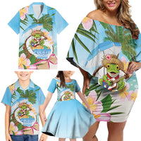 Puerto Rico Pava Coqui Family Matching Off Shoulder Short Dress and Hawaiian Shirt Spirit Frog Tropical Beach Vibes - Wonder Print Shop