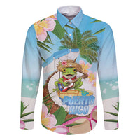 Puerto Rico Pava Coqui Family Matching Off Shoulder Short Dress and Hawaiian Shirt Spirit Frog Tropical Beach Vibes - Wonder Print Shop