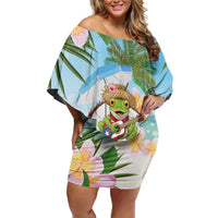 Puerto Rico Pava Coqui Family Matching Off Shoulder Short Dress and Hawaiian Shirt Spirit Frog Tropical Beach Vibes - Wonder Print Shop