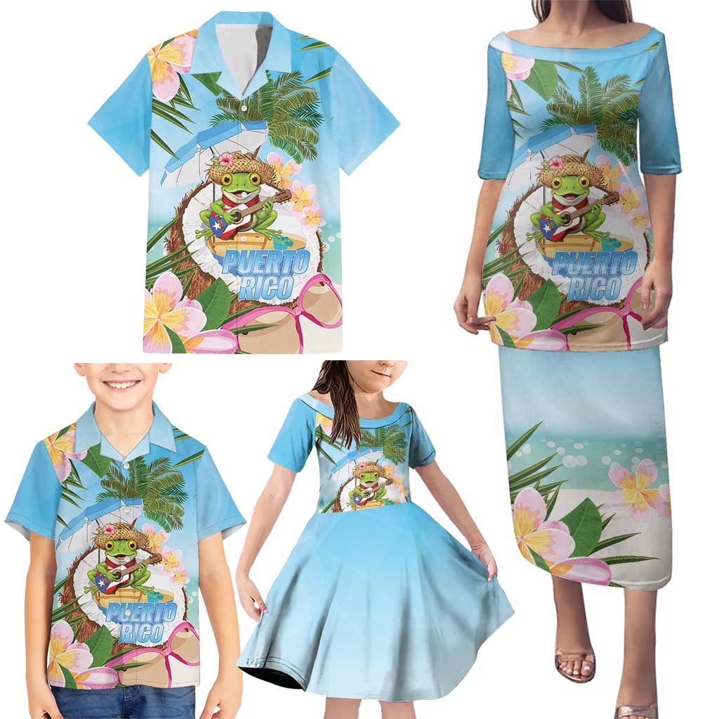 Puerto Rico Pava Coqui Family Matching Puletasi and Hawaiian Shirt Spirit Frog Tropical Beach Vibes - Wonder Print Shop