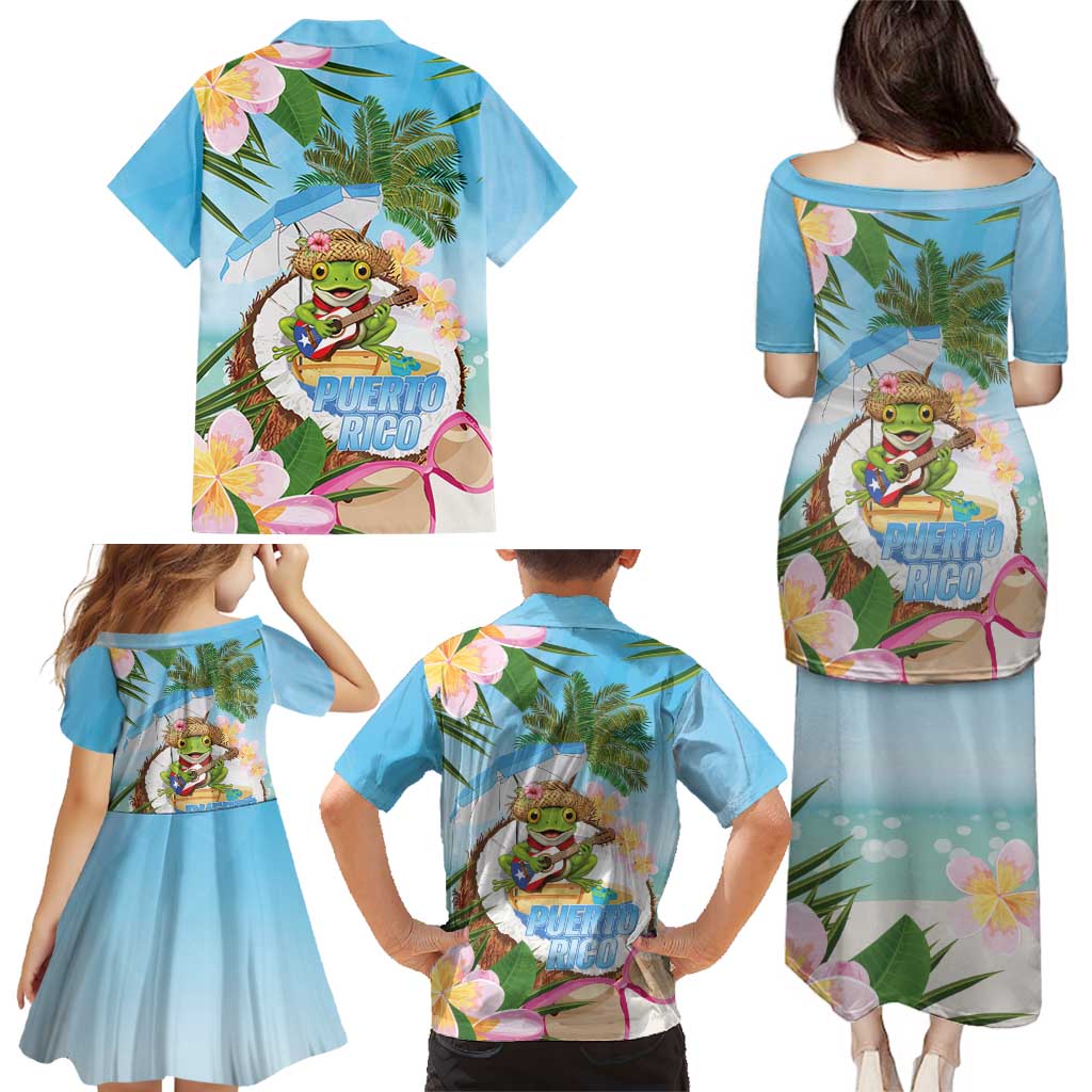 Puerto Rico Pava Coqui Family Matching Puletasi and Hawaiian Shirt Spirit Frog Tropical Beach Vibes - Wonder Print Shop
