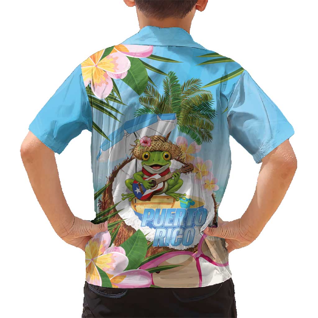 Puerto Rico Pava Coqui Family Matching Short Sleeve Bodycon Dress and Hawaiian Shirt Spirit Frog Tropical Beach Vibes - Wonder Print Shop