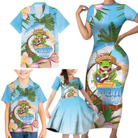 Puerto Rico Pava Coqui Family Matching Short Sleeve Bodycon Dress and Hawaiian Shirt Spirit Frog Tropical Beach Vibes - Wonder Print Shop