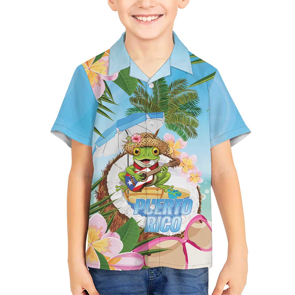 Puerto Rico Pava Coqui Family Matching Short Sleeve Bodycon Dress and Hawaiian Shirt Spirit Frog Tropical Beach Vibes - Wonder Print Shop