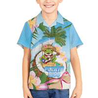 Puerto Rico Pava Coqui Family Matching Short Sleeve Bodycon Dress and Hawaiian Shirt Spirit Frog Tropical Beach Vibes - Wonder Print Shop