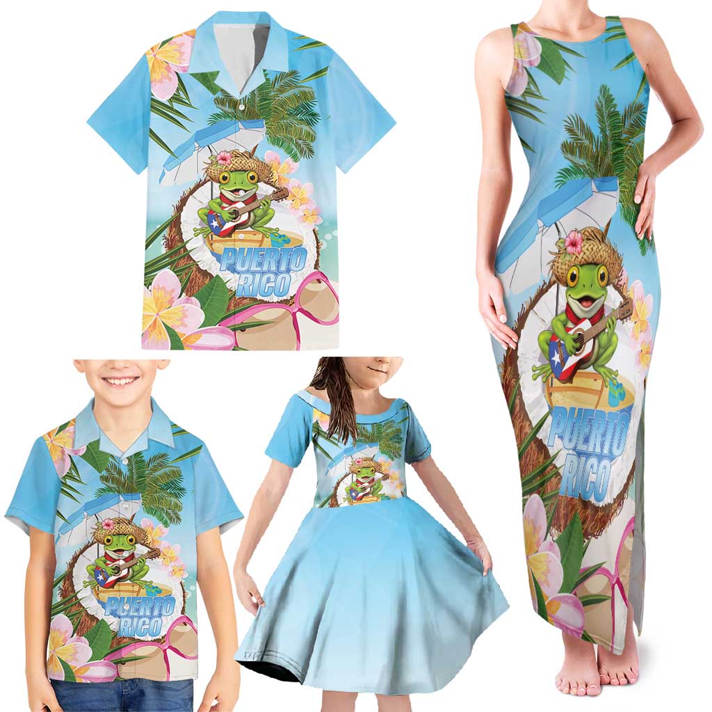 Puerto Rico Pava Coqui Family Matching Tank Maxi Dress and Hawaiian Shirt Spirit Frog Tropical Beach Vibes - Wonder Print Shop