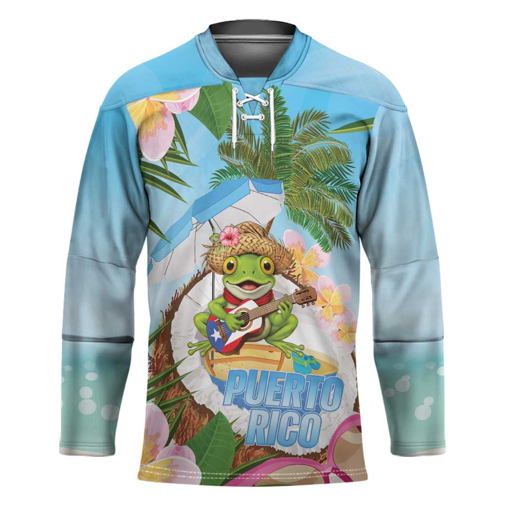 Puerto Rico Pava Coqui Hockey Jersey Spirit Frog Tropical Beach Vibes - Wonder Print Shop