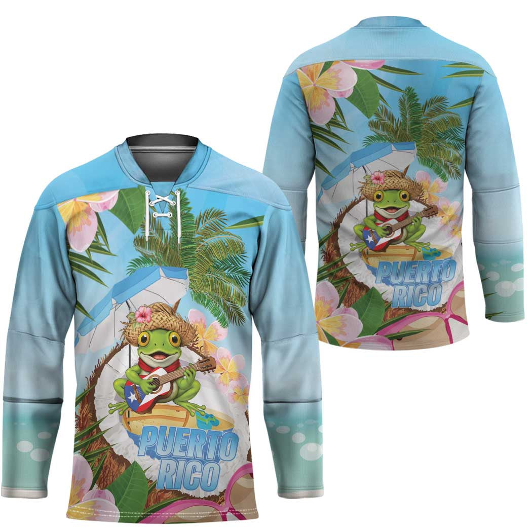 Puerto Rico Pava Coqui Hockey Jersey Spirit Frog Tropical Beach Vibes - Wonder Print Shop