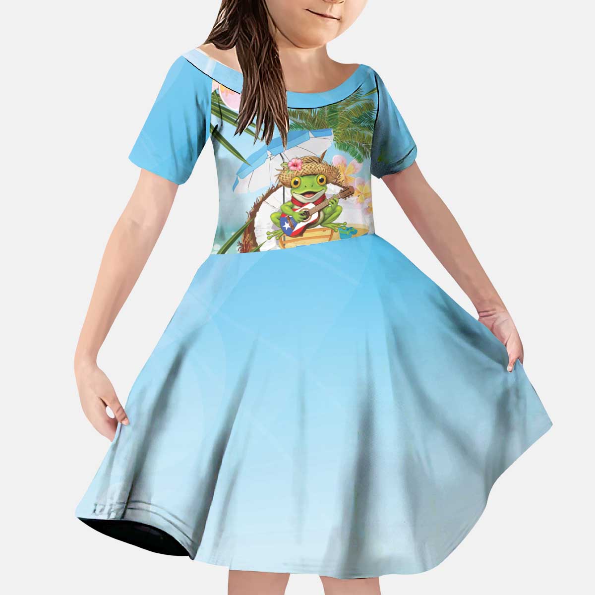 Puerto Rico Pava Coqui Kid Short Sleeve Dress Spirit Frog Tropical Beach Vibes - Wonder Print Shop