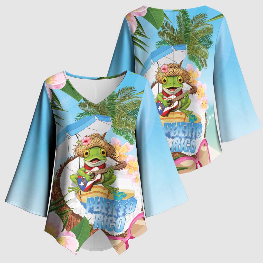 Puerto Rico Pava Coqui Kimono Sleeve Blouse Spirit Frog Tropical Beach Vibes - Wonder Print Shop