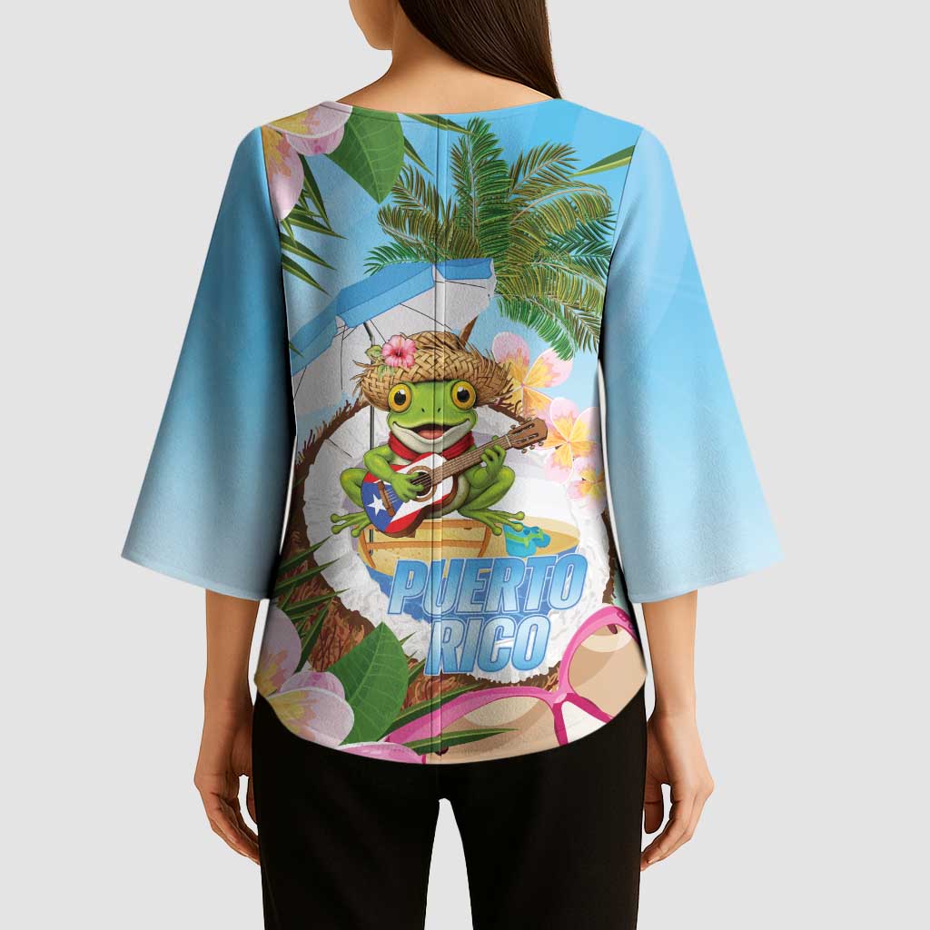 Puerto Rico Pava Coqui Kimono Sleeve Blouse Spirit Frog Tropical Beach Vibes - Wonder Print Shop