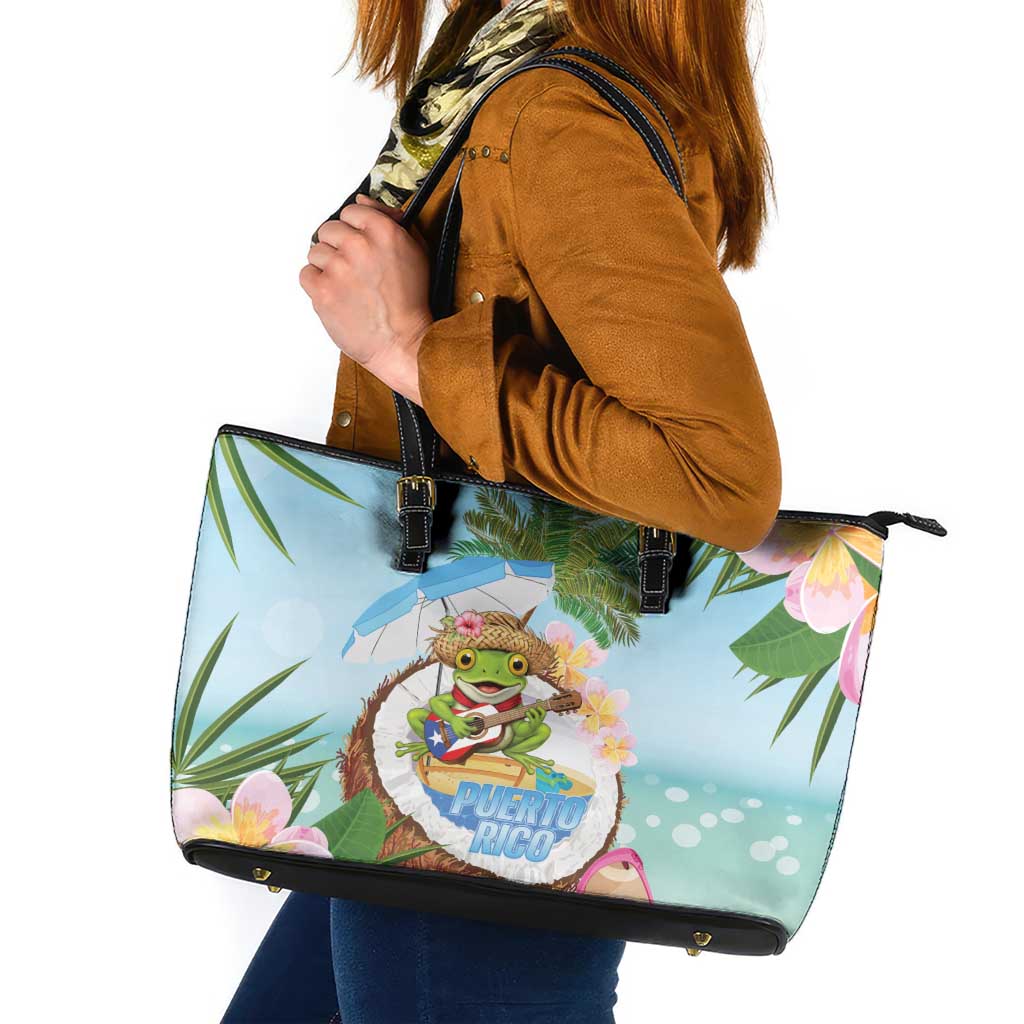 Puerto Rico Pava Coqui Leather Tote Bag Spirit Frog Tropical Beach Vibes - Wonder Print Shop