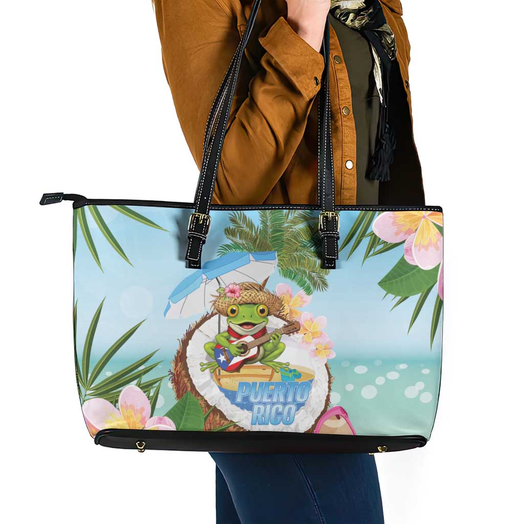 Puerto Rico Pava Coqui Leather Tote Bag Spirit Frog Tropical Beach Vibes - Wonder Print Shop