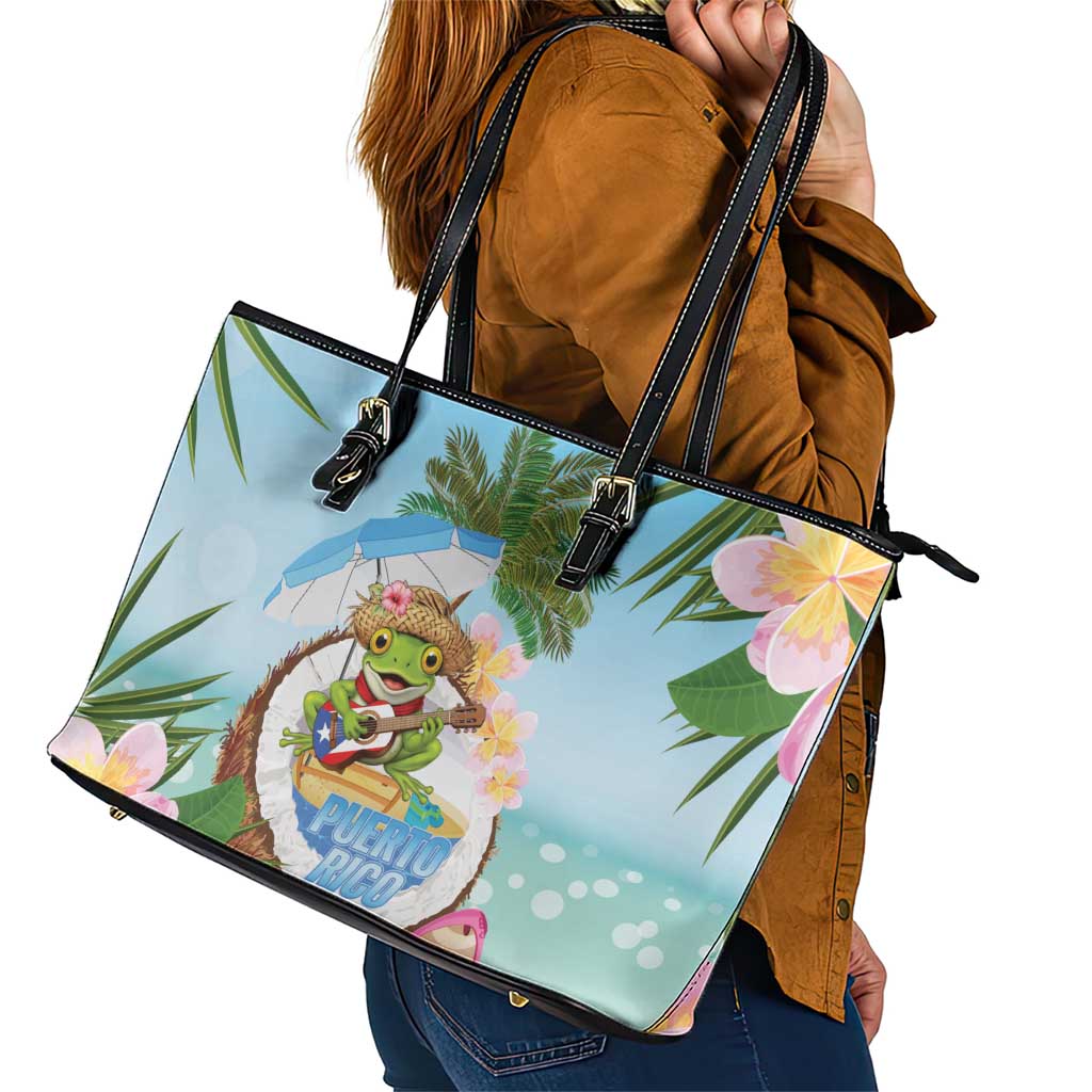 Puerto Rico Pava Coqui Leather Tote Bag Spirit Frog Tropical Beach Vibes - Wonder Print Shop