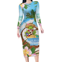 Puerto Rico Pava Coqui Long Sleeve Bodycon Dress Spirit Frog Tropical Beach Vibes - Wonder Print Shop