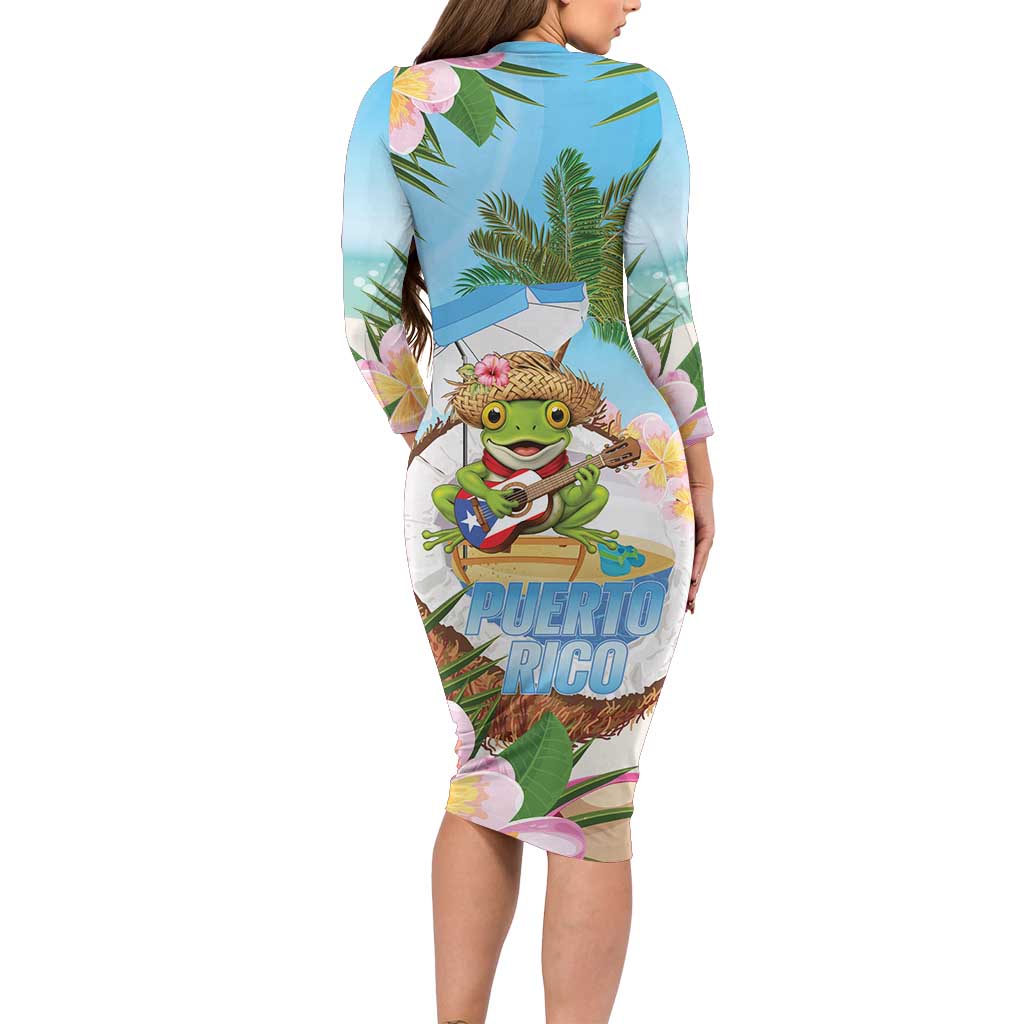 Puerto Rico Pava Coqui Long Sleeve Bodycon Dress Spirit Frog Tropical Beach Vibes - Wonder Print Shop