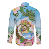 Puerto Rico Pava Coqui Long Sleeve Button Shirt Spirit Frog Tropical Beach Vibes - Wonder Print Shop