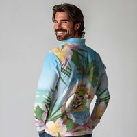 Puerto Rico Pava Coqui Long Sleeve Polo Shirt Spirit Frog Tropical Beach Vibes - Wonder Print Shop