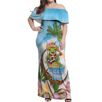 Puerto Rico Pava Coqui Off Shoulder Maxi Dress Spirit Frog Tropical Beach Vibes - Wonder Print Shop