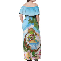 Puerto Rico Pava Coqui Off Shoulder Maxi Dress Spirit Frog Tropical Beach Vibes - Wonder Print Shop