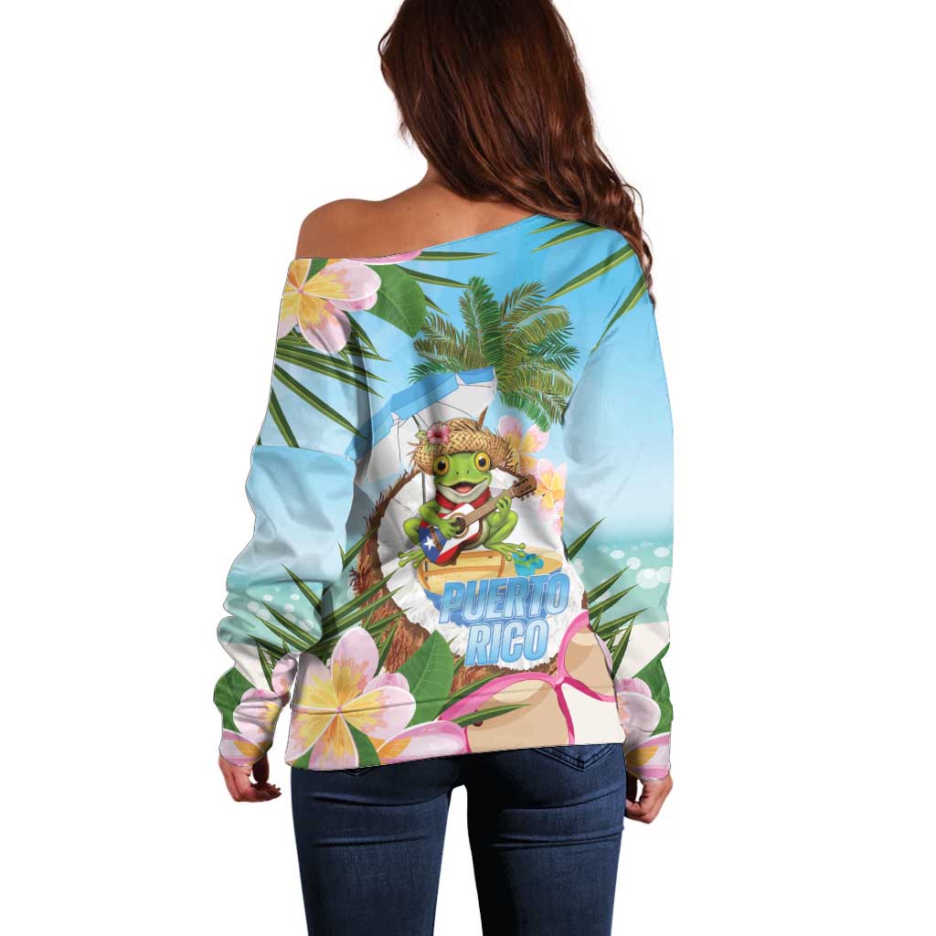 Puerto Rico Pava Coqui Off Shoulder Sweater Spirit Frog Tropical Beach Vibes - Wonder Print Shop