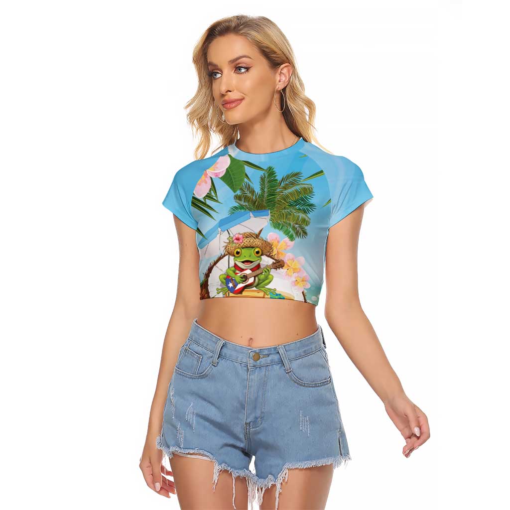 Puerto Rico Pava Coqui Raglan Cropped T Shirt Spirit Frog Tropical Beach Vibes - Wonder Print Shop