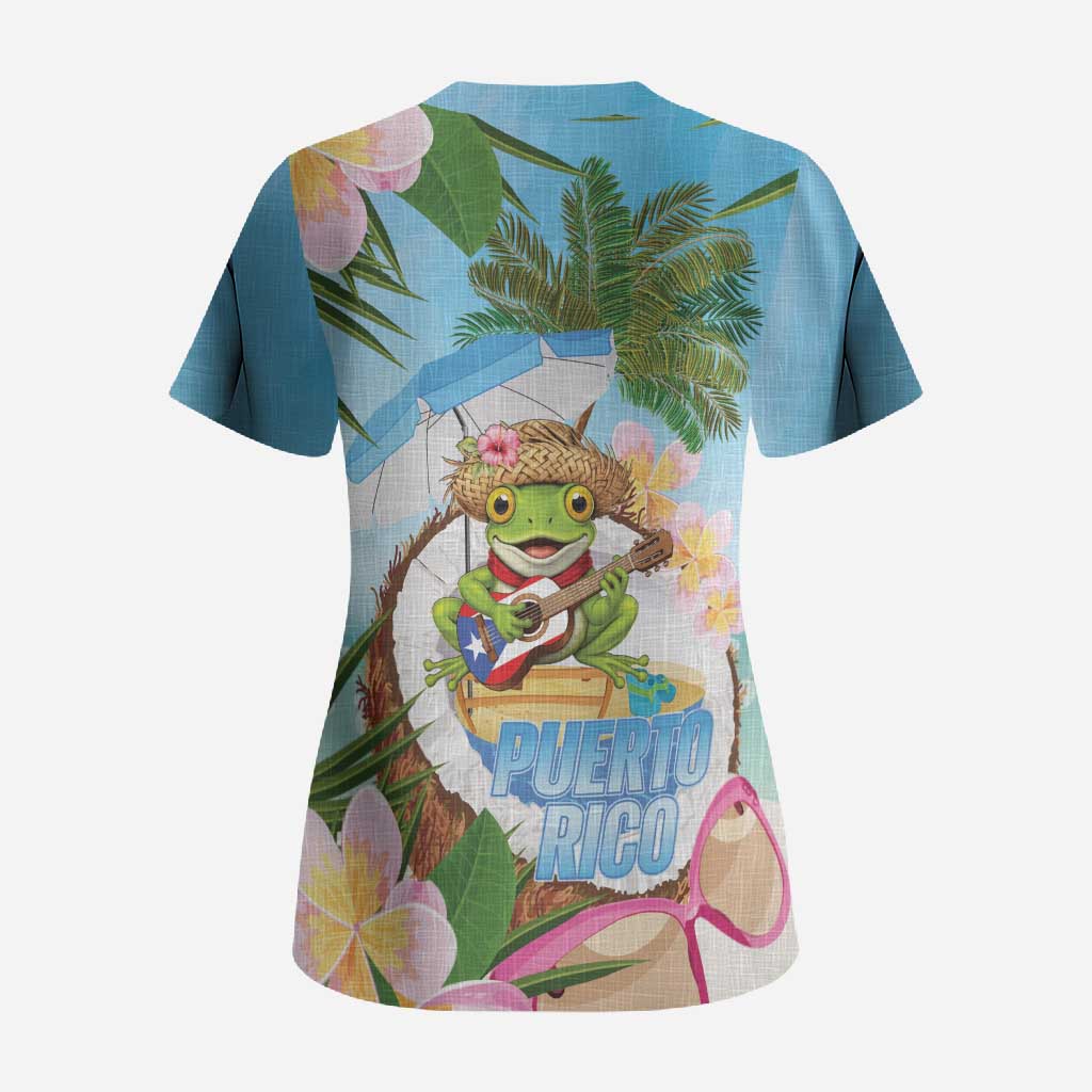 Puerto Rico Pava Coqui Scrub Top Spirit Frog Tropical Beach Vibes - Wonder Print Shop