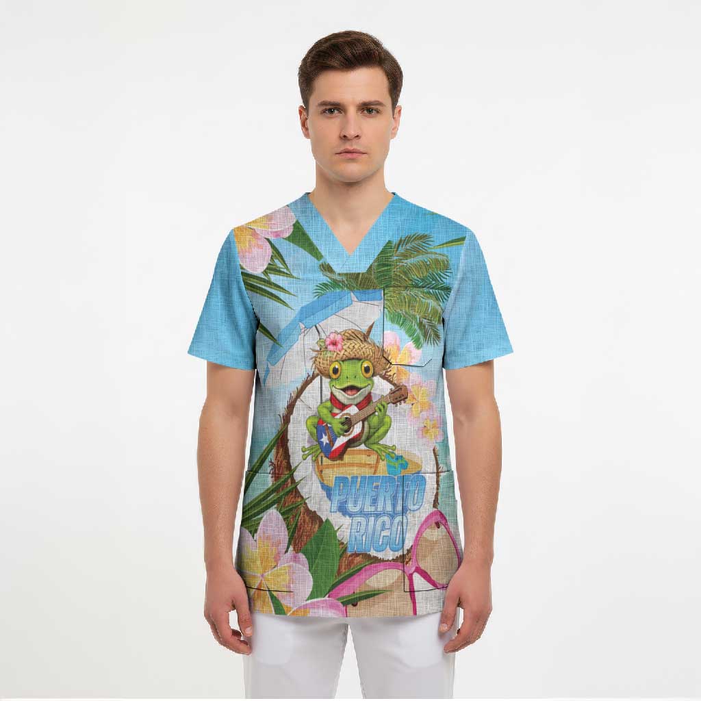 Puerto Rico Pava Coqui Scrub Top Spirit Frog Tropical Beach Vibes - Wonder Print Shop