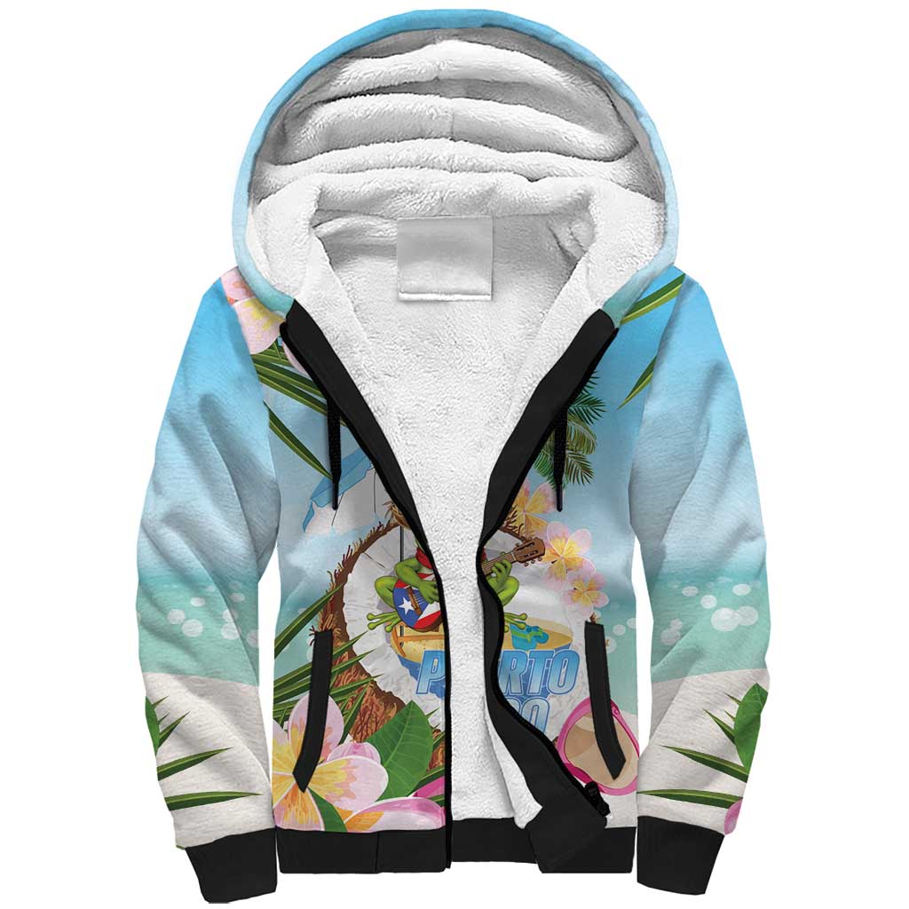 Puerto Rico Pava Coqui Sherpa Hoodie Spirit Frog Tropical Beach Vibes - Wonder Print Shop