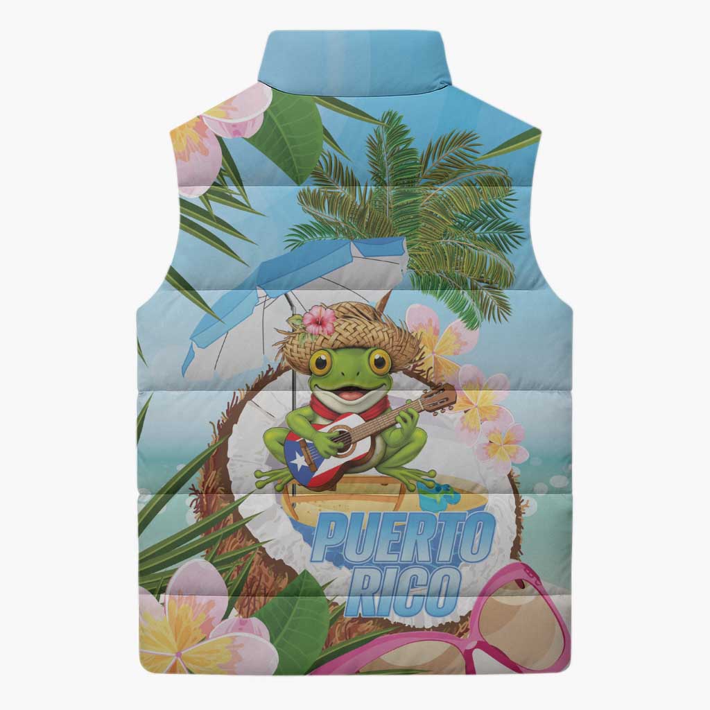 Puerto Rico Pava Coqui Sleeveless Puffer Jacket Spirit Frog Tropical Beach Vibes - Wonder Print Shop