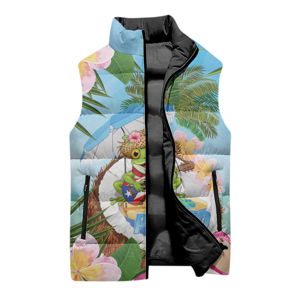 Puerto Rico Pava Coqui Sleeveless Puffer Jacket Spirit Frog Tropical Beach Vibes - Wonder Print Shop