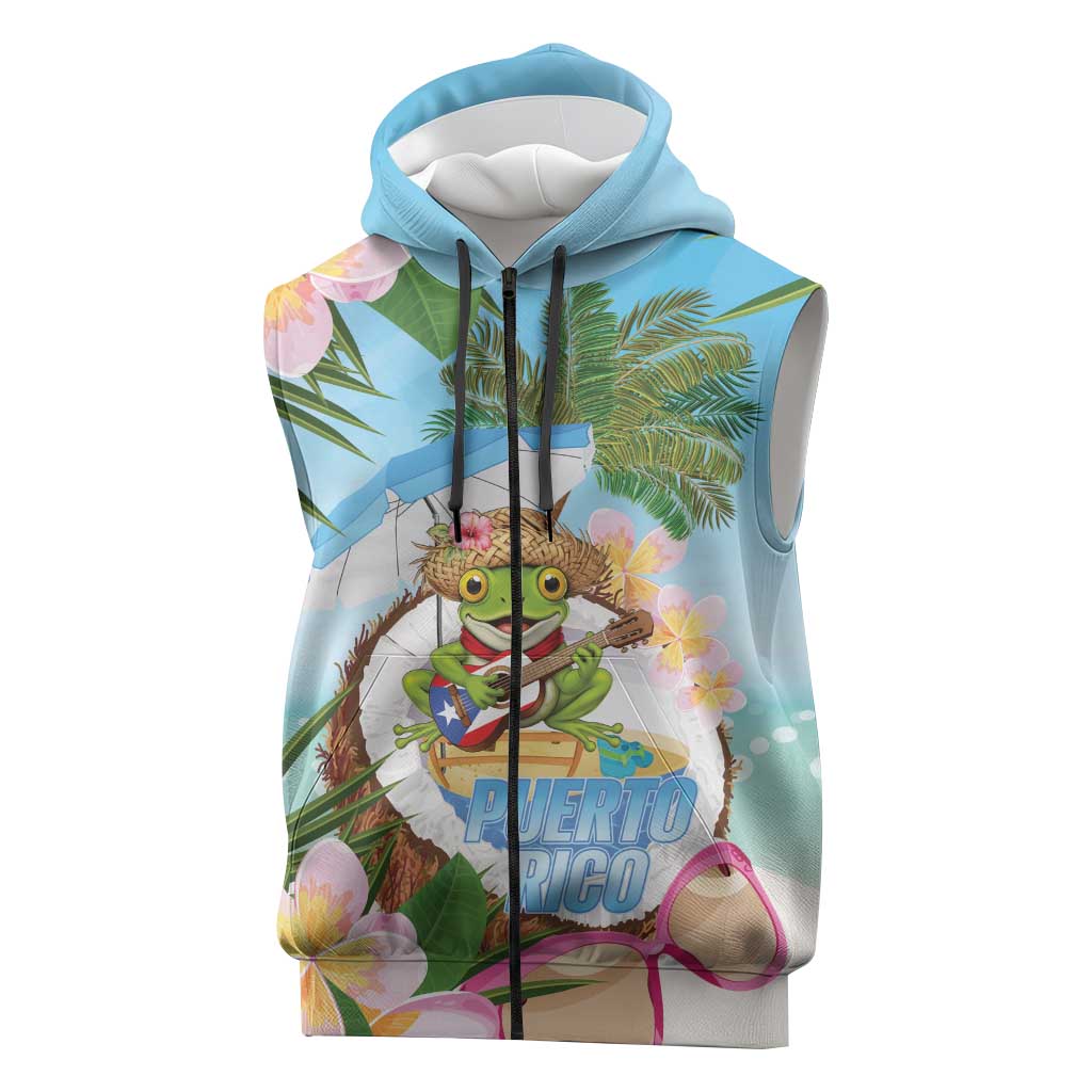 Puerto Rico Pava Coqui Sleeveless Zip Hoodie Spirit Frog Tropical Beach Vibes - Wonder Print Shop
