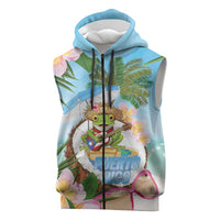 Puerto Rico Pava Coqui Sleeveless Zip Hoodie Spirit Frog Tropical Beach Vibes - Wonder Print Shop