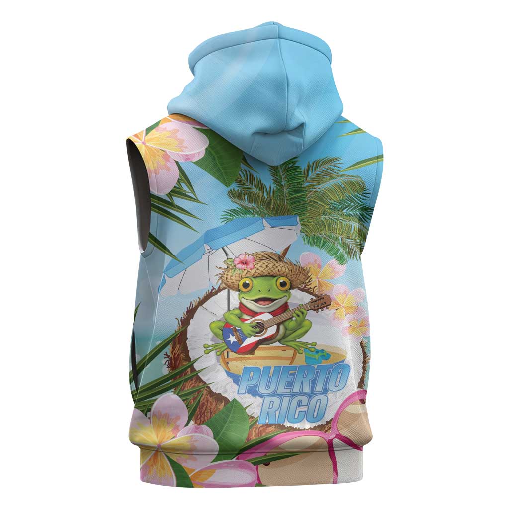 Puerto Rico Pava Coqui Sleeveless Zip Hoodie Spirit Frog Tropical Beach Vibes - Wonder Print Shop