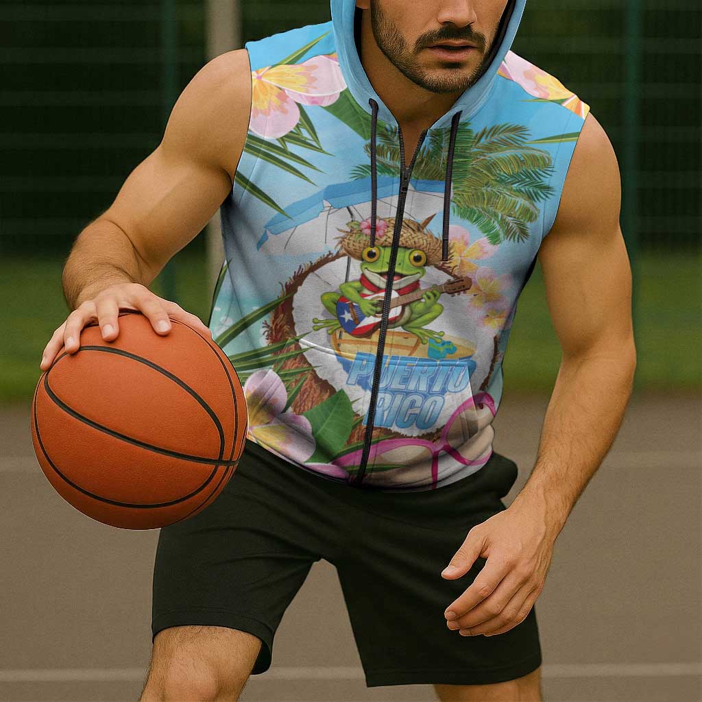 Puerto Rico Pava Coqui Sleeveless Zip Hoodie Spirit Frog Tropical Beach Vibes - Wonder Print Shop