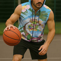 Puerto Rico Pava Coqui Sleeveless Zip Hoodie Spirit Frog Tropical Beach Vibes - Wonder Print Shop