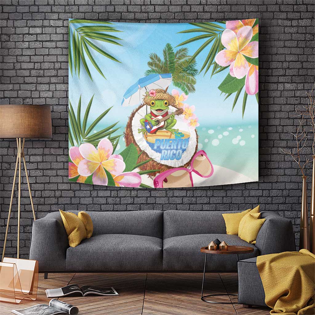 Puerto Rico Pava Coqui Tapestry Spirit Frog Tropical Beach Vibes - Wonder Print Shop