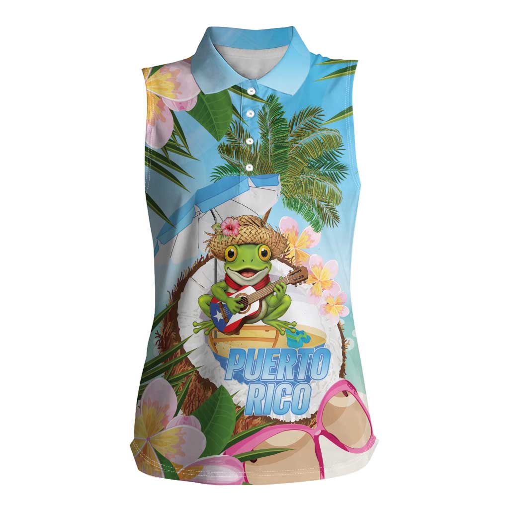 Puerto Rico Pava Coqui Women Sleeveless Polo Shirt Spirit Frog Tropical Beach Vibes - Wonder Print Shop