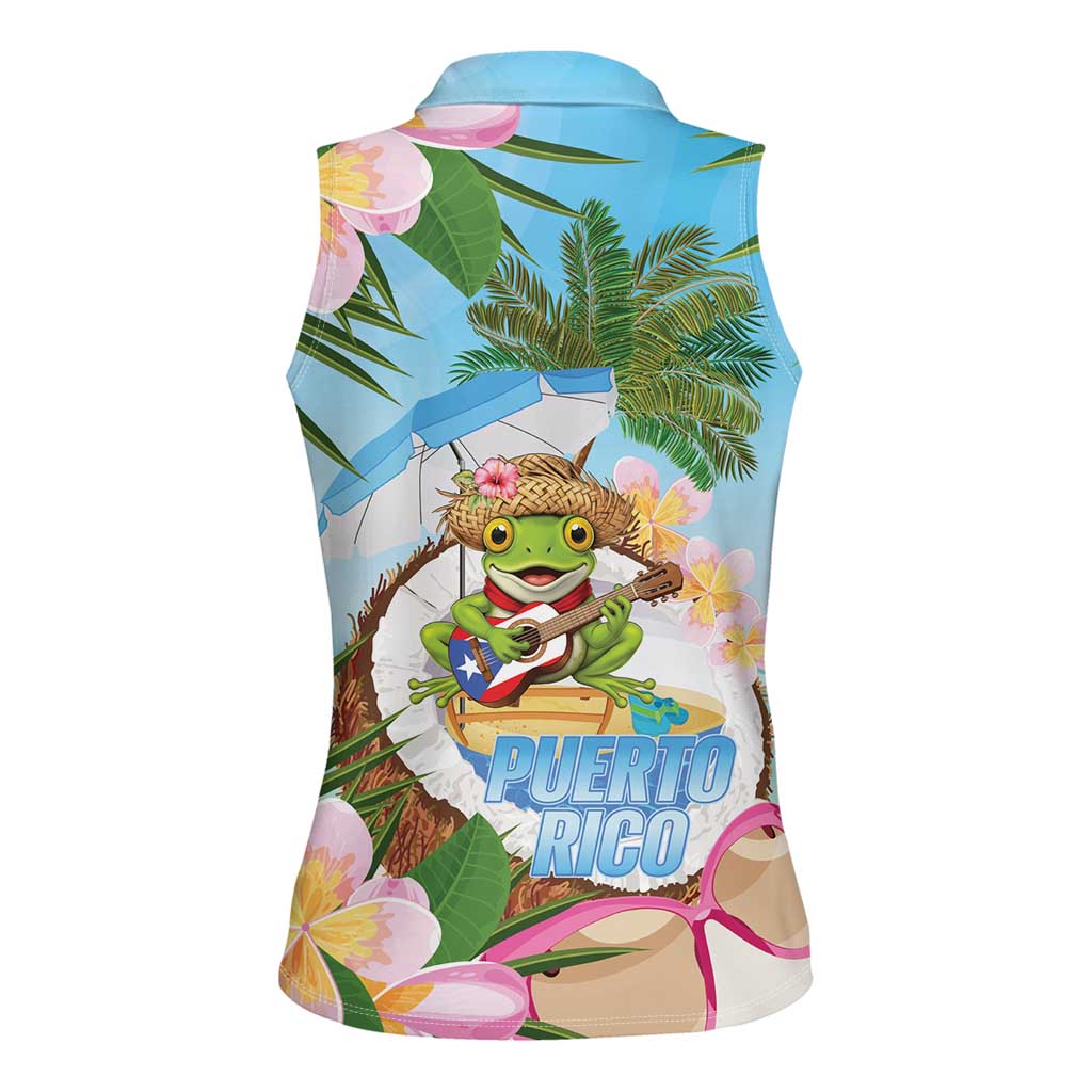 Puerto Rico Pava Coqui Women Sleeveless Polo Shirt Spirit Frog Tropical Beach Vibes - Wonder Print Shop