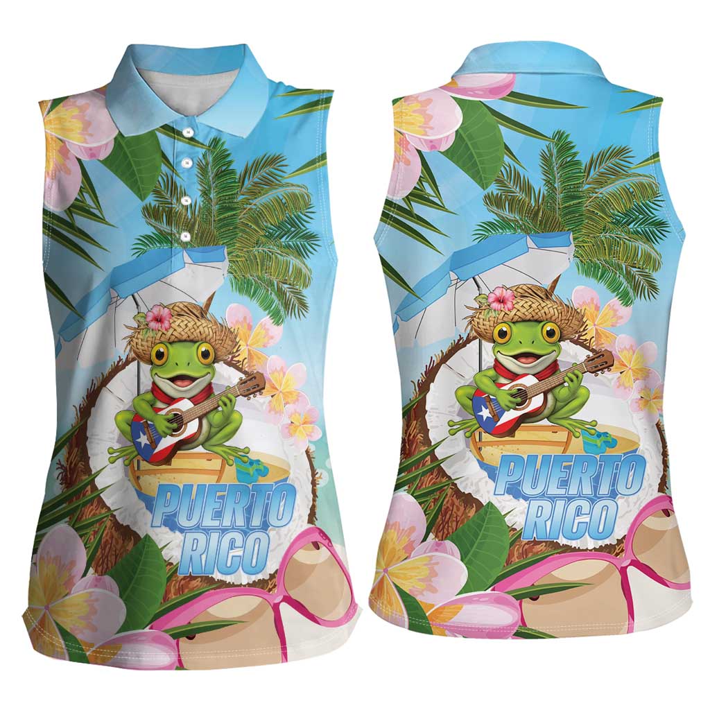 Puerto Rico Pava Coqui Women Sleeveless Polo Shirt Spirit Frog Tropical Beach Vibes - Wonder Print Shop