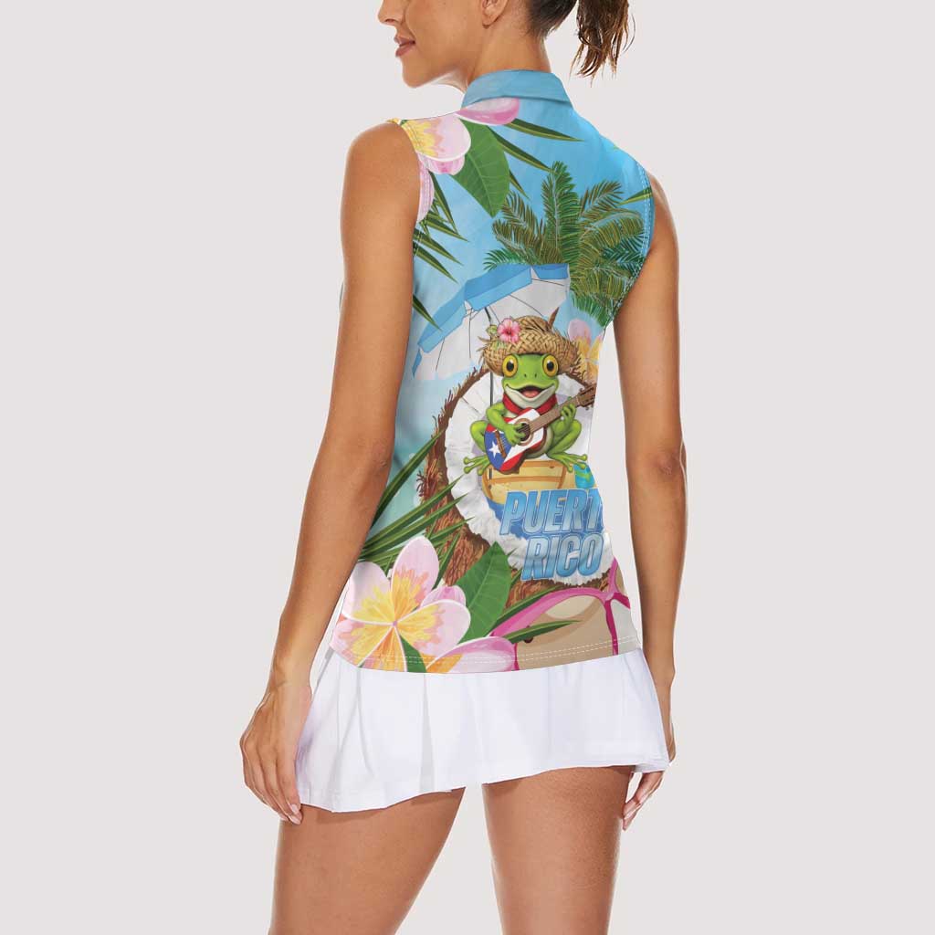 Puerto Rico Pava Coqui Women Sleeveless Polo Shirt Spirit Frog Tropical Beach Vibes - Wonder Print Shop