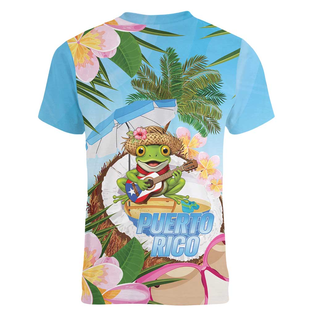Puerto Rico Pava Coqui Women V-Neck T-Shirt Spirit Frog Tropical Beach Vibes - Wonder Print Shop