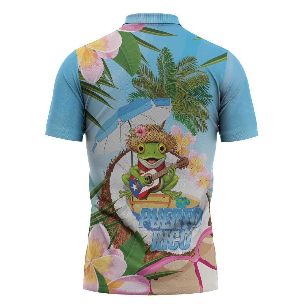 Puerto Rico Pava Coqui Zipper Polo Shirt Spirit Frog Tropical Beach Vibes - Wonder Print Shop