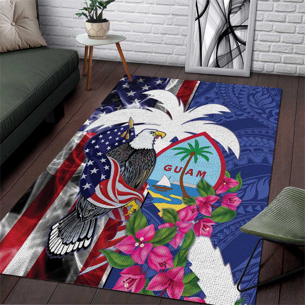 United States Guam Area Rug USA Eagle Guahan Seal Bougainvillea - Wonder Print Shop