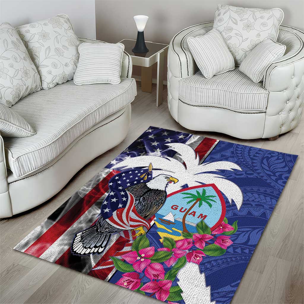 United States Guam Area Rug USA Eagle Guahan Seal Bougainvillea - Wonder Print Shop