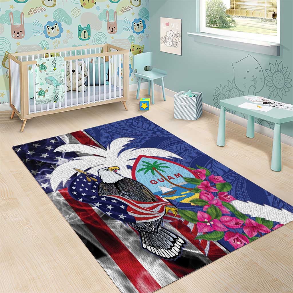 United States Guam Area Rug USA Eagle Guahan Seal Bougainvillea - Wonder Print Shop