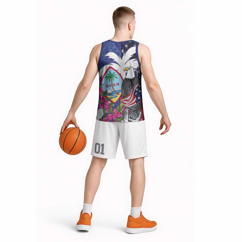 United States Guam Basketball Jersey USA Eagle Guahan Seal Bougainvillea - Wonder Print Shop